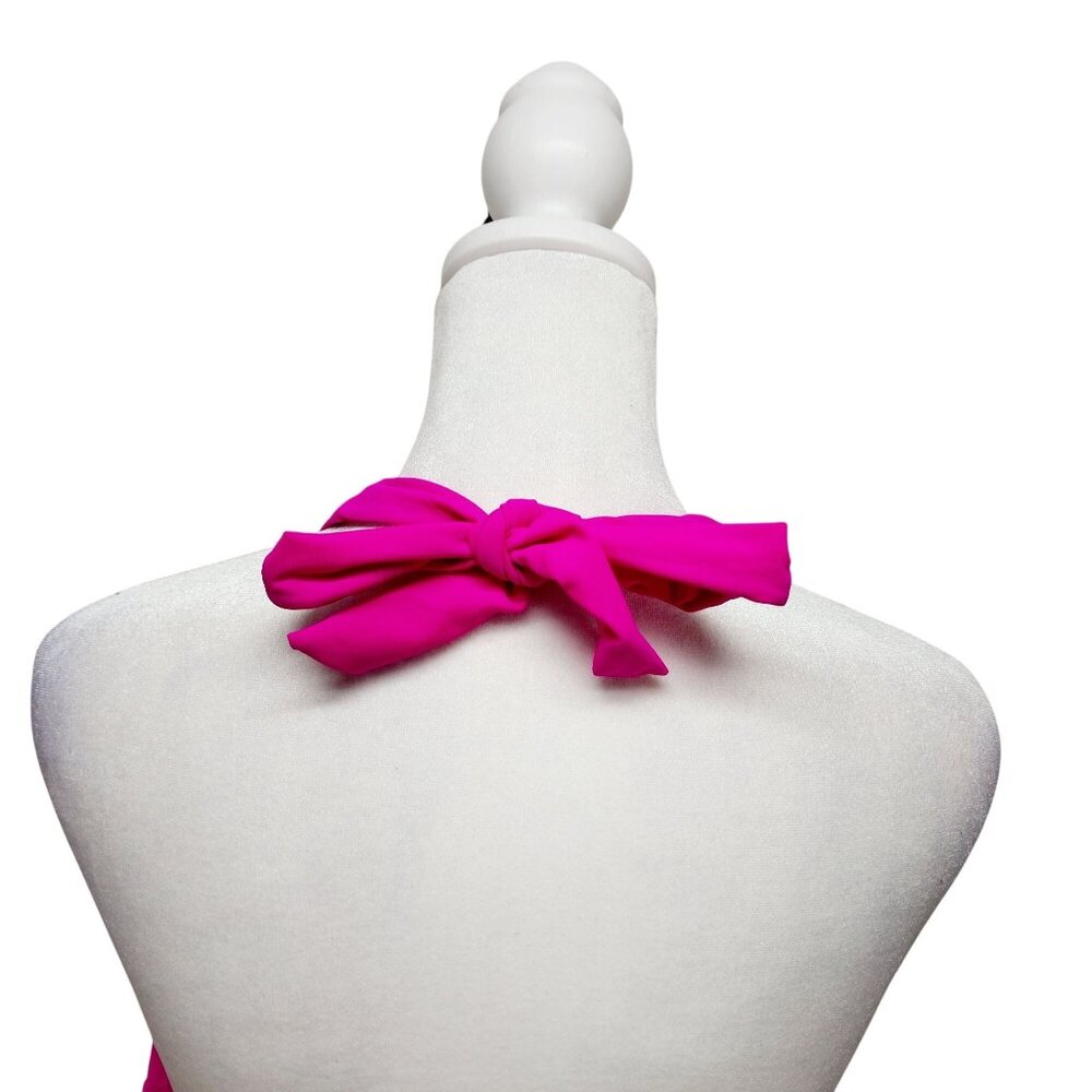 Hot Pink Cutout One-Piece Swimsuit Gold Ring  Halter Neck Tie Size XXL New - Picture 4 of 13